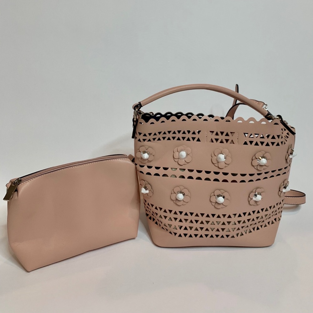 Dusty Rose Shoulder Bag With Makeup Pouch